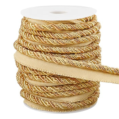 WADORN 13.67 Yards Twist Lip Cord Trim, 5/8 Inch Polyester Upholstery Trim Cord Rope Ribbon Basic Handmade Cord Trim for Costume DIY Crafts Decoration Upholstery Curtain Tieback, Gold