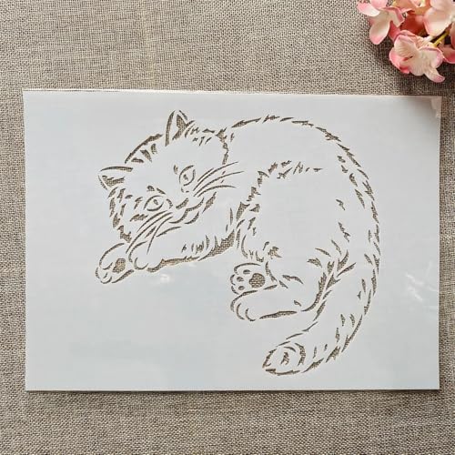 TIAMECH A4 Reusable Resting Cute Hairy Cat Stencil for Painting - style: Resting Cat