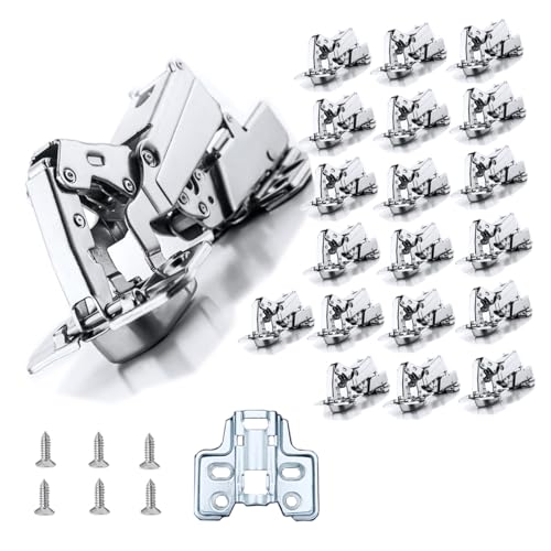 XIEHE Hardware 165 Degree Soft Close Inset Frameless Hinges 20 Pack, for Kitchen Cabinets Door Brushed Nickel Flush Mount Clip-on Hinge with Screws - color: inset, size: 20 Pack