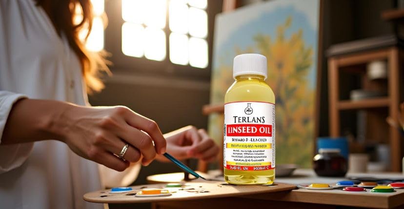 TERLANS Refined Linseed Oil 100 ml (3.38 Fl.Oz) – Oil Paint Thinner & Medium for Artists, Improves Flow, Transparency & Gloss, Non-Yellowing Natural Linseed Oil, Wood Preserver