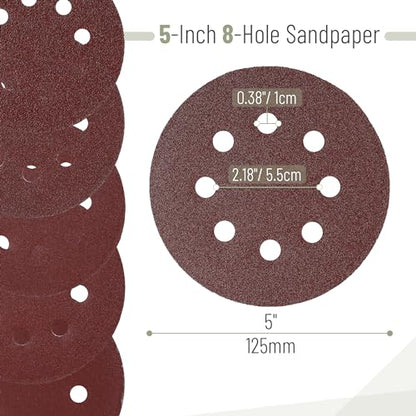 Bates- Sanding Discs, 5 Inch 8 Hole Sanding Discs, 100 Pack, Grits 60 120 240 400 600 800 1000 1200 1500 2000, Sanding Pads, Hook and Loop Sanding Disc, Round Sandpaper Discs, 5 inch Sanding - color: Red, size: 100 Pack, 60-2000 Grits