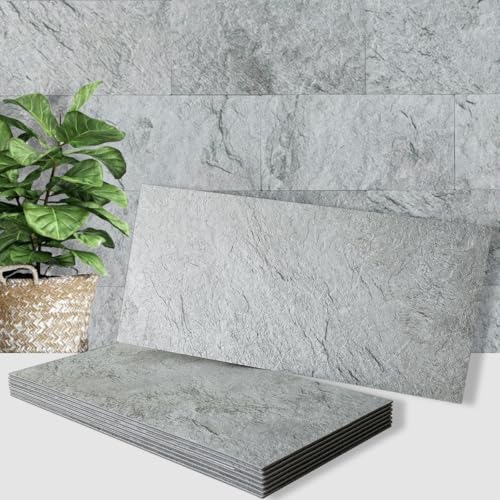 AULIGET 2-Piece Light Slate Peel and Stick Backsplash Wall Tiles, 6" x 12" PVC Faux Stone Stick on Tiles for Backsplash Kitchen, Bathroom, Laundry Room, Camper, Fireplace - color: Light Slate, size: 2 Sheets, 6"x12"x0.12"