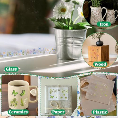 WANDIC 16 Sheets Rub On Transfer Stickers Set, 4 Styles Butterfly Flower Pattern Self Adhesive Stickers Blue Yellow Pink Green Decals for Scrapbook Journal,4 * 6in - style: Butterfly+Flower Theme