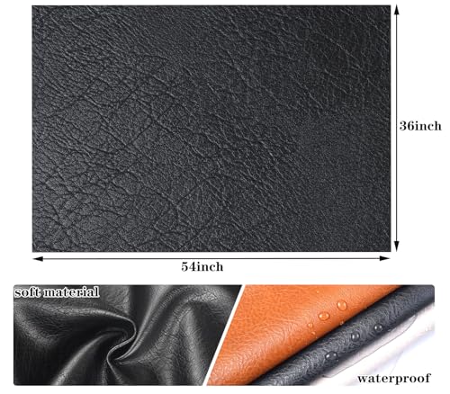 Picheng Soft Skin Grain Faux Leather Fabric, 54" x 36" Vinyl Upholstery Leather, Soft Touch Faux Leather Sheets for Furniture Cover Sofa Chairs,DIY Crafts (Black) - color: Black