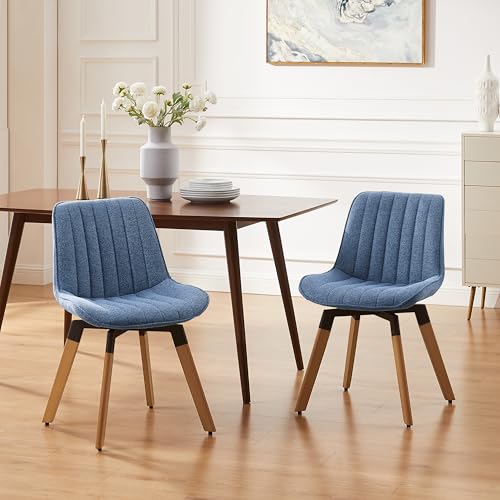 Art Leon Mid Century Upholstered Swivel Fabric Dining Chairs Set of 4 Blue - color: Blue, size: Set of 4-Fabric