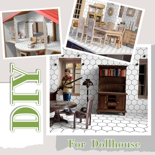 Flutesan 12 Pcs Miniature Dollhouse Wallpaper, Hexagonal Grid - style: Hexagonal Grid