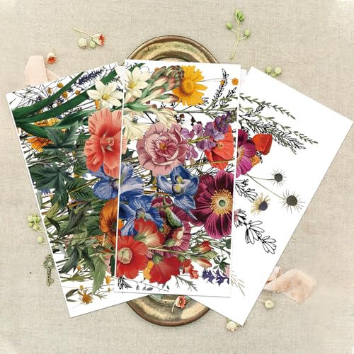 GLOBLELAND 3 Sheets Garden Flowers Rub on Transfer for Furniture 6×12 inch - style: Garden Flowers
