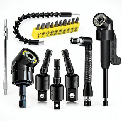 18pcs Right Angle Drill Attachment, 105 Degree Flexible Extension with Hex Shank, Rotatable Socket Adapter for Screwdriver Bits - color: 18pcs-2