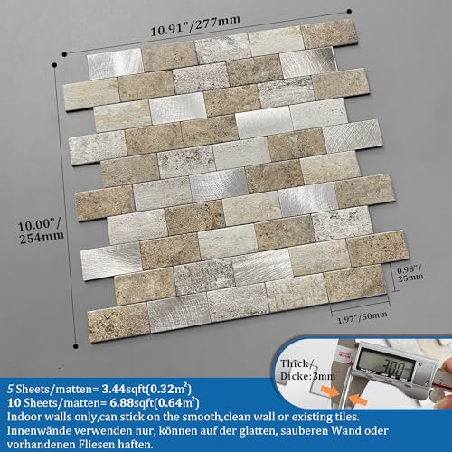 Peel and Stick Backsplash Stone Tiles Castle Brown 10pcs - color: Castle, size: 10sheets