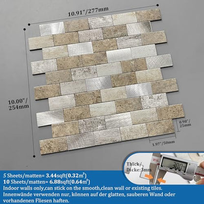 Peel and Stick Backsplash Stone Tiles Castle Brown 10pcs - color: Castle, size: 10sheets