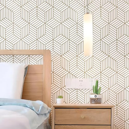 WENMER 17.71 Inch x 708 Inch Geometric Hexagon Peel and Stick Wallpaper - Removable Self Adhesive Vinyl Film Roll for Home Use - color: Geometric Hexagon, size: 17.7" x 708"