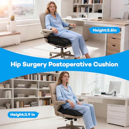Memory Foam Post Hip Surgery Cushion Adjustable Height Hip Replacement Recovery Cushion with Non Slip Bottom and Strap for for Long Sitting, Cushions for Wheelchair Office Car