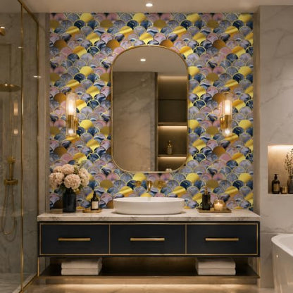 Peel and Stick Kitchen Backsplash Tiles 16PCS – Waterproof Self Adhesive Wall Stickers, Easy DIY Stick On, Heat Resistant Decorative Wall Covering (Modern Art Deco Scallop Marble Style) - color: Modern Art Deco Scallop Marble Style