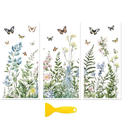 Peacoblue Plants & Butterflies Rub On Transfers for Furniture 6"x12" - style: Green Plants and Flowers with Butterflies