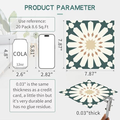 MORCART 20PCS 7.87" x 7.87" Peel and Stick Floor Tile, Green Floral Look - color: Green
