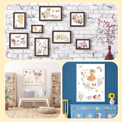 BBTO 12 Sheets Rub on Transfers for Crafts Wood Furniture DIY, 5.5" x 5.7" - style: Flower Fairy