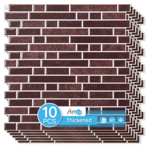 Art3d Linear Tile Peel and Stick Backsplash, 10-Pack, Dark Burgundy - color: Dark Burgundy, size: 12 x 12 Inch