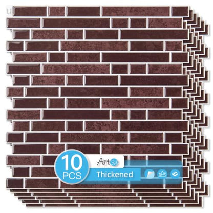 Art3d Linear Tile Peel and Stick Backsplash, 10-Pack, Dark Burgundy - color: Dark Burgundy, size: 12 x 12 Inch