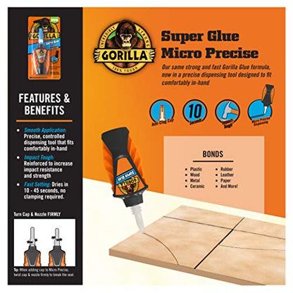 Gorilla Micro Precise Super Glue, 6 Gram, Clear, (Pack of 1) - size: 1 - Pack