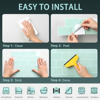 Arttown Peel and Stick 3D Wall Backsplash, 20-Sheet, 12" × 12" Aqua Green - color: Aqua Blue, size: 20PC 12"x12"