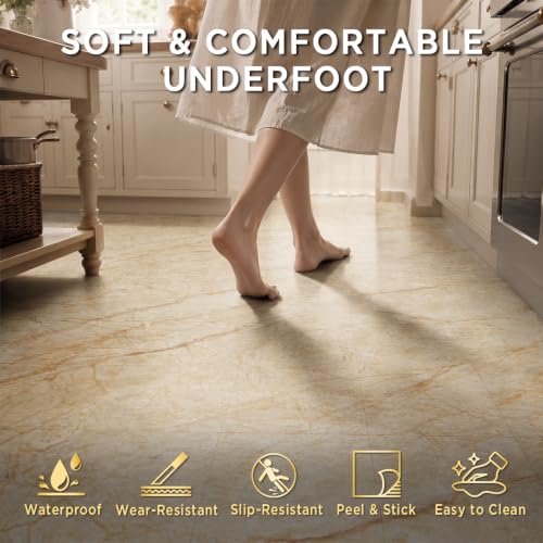 Marble Grain 12x12 Peel and Stick Floor Tile, Warm Sandstone, 10 PCS - color: Warm Sandstone