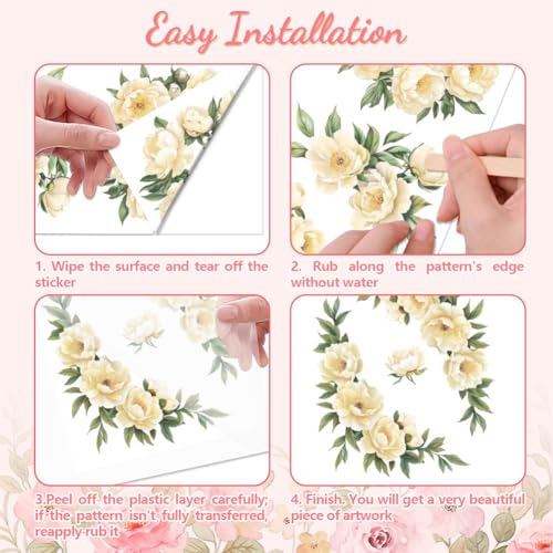 Peacoblue Pale Yellow Peony Rub On Transfers for Furniture Craft 6"x12" - style: Pale Yellow Peony