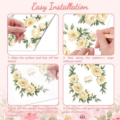 Peacoblue Pale Yellow Peony Rub On Transfers for Furniture Craft 6"x12" - style: Pale Yellow Peony
