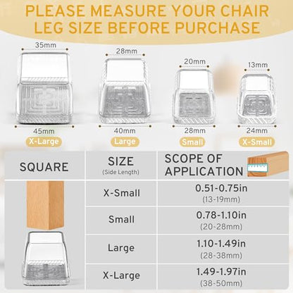 24PCS Square Chair Leg Floor Protectors, Furniture Sliders, Chair Leg Protectors for Hardwood Floors, Non-Slip Felt Furniture Pads, Silicone Cap Covers to Protect Floors, (Fit 0.75" - 1.1") - size: S-Clear(Fit 0.75" - 1.1")