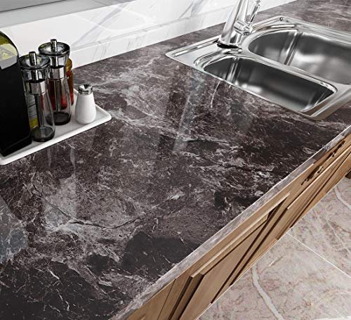 Livelynine 36 Inch Kitchen Countertop Contact Paper Waterproof Dark Marble Contact Paper for Countertops Peel and Stick Wallpaper Bathroom Counter Top Vinyl Wrap Laminate Desk Table Cover Removable - color: Dark marble, size: 36" x 197"