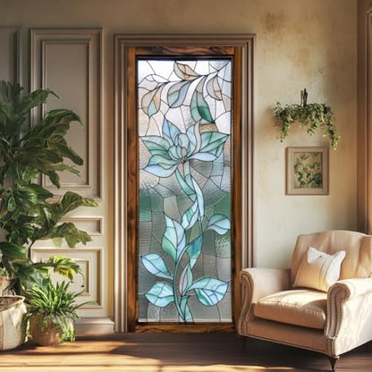 arricraft 2 Pcs Self-Adhesive Door Stickers, 31.5"x78.7" 3D Glass Pattern Door Murals Stickers Flowers PVC Removable Wallpaper Decoration for Bedrooms Living Room - style: 3D Glass Flower