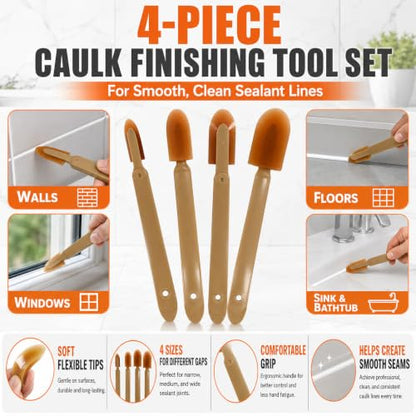 4Pcs Silicone Caulking Tool 3 in 1 Stainless Steel Head Scraper Caulk Remover Sealant for Kitchen Bathroom Window - color: Brown