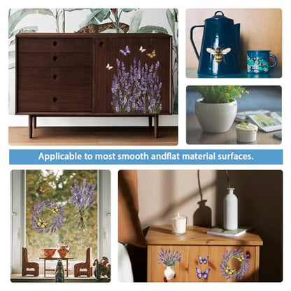 GLOBLELAND 4 Sheets Lavender Rub on Transfer for Furniture 6×12 inch - style: Lavender