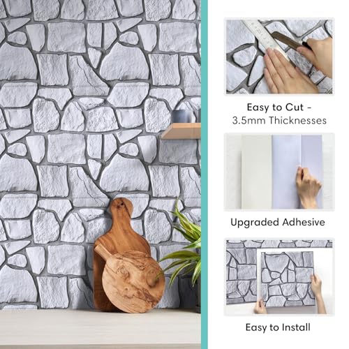 Commomy Faux Stone Peel and Stick 3D Wall Panels 10 Pcs 11.8" x 11.8" - color: ‎Gray Stone-A