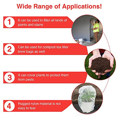 25 Pieces 5 Gallon Elastic Top Paint Strainer Bags White Fine Mesh Bag Paint Filter Bag Flow Nylon Mesh for Hydroponics Painting Gardening