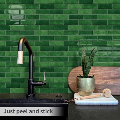 Green Peel and Stick Backsplash 3D Self Adhesive Wall Tile 10 Sheet - color: Green