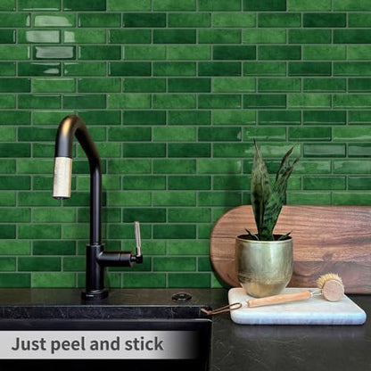 Green Peel and Stick Backsplash 3D Self Adhesive Wall Tile 10 Sheet - color: Green
