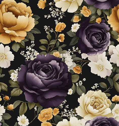 Laatse Dark Peony Peel and Stick Wallpaper 17.5" x 118",Beige/Black - color: Purple/Beige, size: 118" x 17.5"