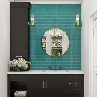 Lovdeco Aquamarine Water Wave Glass Subway Tile, 3 x 12 Inch, 4 Sq Ft, Backsplash for Bathroom Kitchen Wall, Green, 16-Pack - color: Aquamarine, size: 3 x 12 Inch