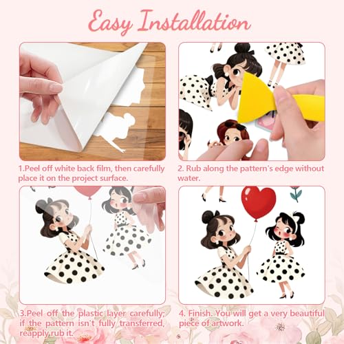 Peacoblue Polka Dot Girl Rub On Transfers for Furniture 6"x12" - style: Cartoon Girl with Polka Dot Skirt