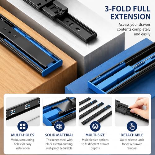 10 Pairs 22 Inch Soft Close Drawer Slides, Full Extension 100 Lbs Rails - size: 22 INCH-10 PAIRS
