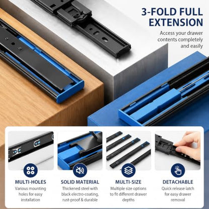 10 Pairs 22 Inch Soft Close Drawer Slides, Full Extension 100 Lbs Rails - size: 22 INCH-10 PAIRS