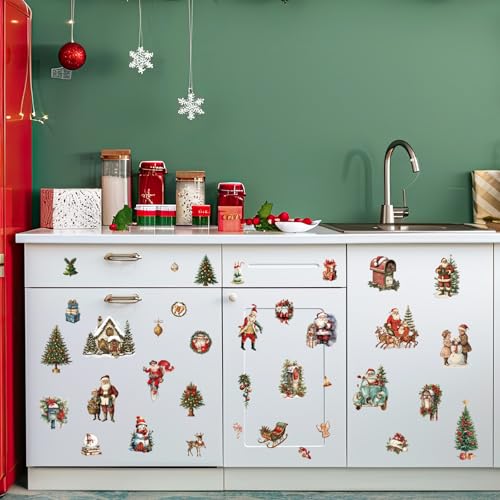 Whaline 12 Sheets Christmas Rub on Transfer for Crafts Rub on Transfer Stickers Vintage Santa Snowman Xmas Tree Furniture Decals for Home Office Classroom Party DIY Crafts, 5.5 x 5.5 Inch - style: Vintage Christmas