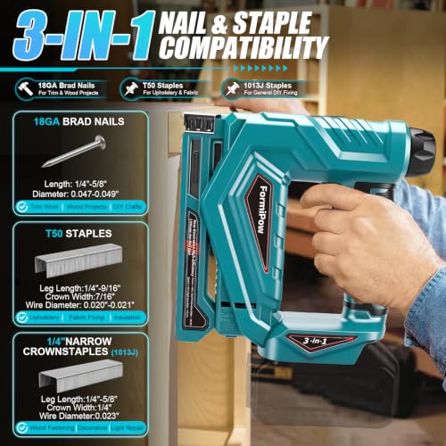 3-in-1 Brad Nailer/Narrow Crown Stapler for Ma-Kita 18V Battery - color: Blue