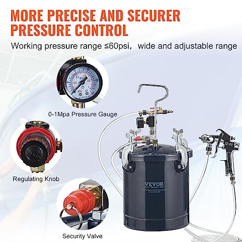 VEVOR Spray Paint Pressure Pot Tank, 10L/2.5gal Air Paint Pressure Pot, 1.5mm+4mm Two Nozzles Two Spray Paint Guns for Industry Home Decor Architecture Construction Automotive Painting, 60PSI Max - size: 10L1.5mm+4.0mm