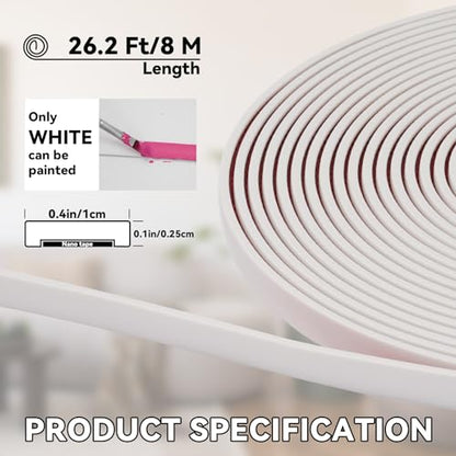 26.2 Ft Peel and Stick Wall Molding Trim, Flexible PVC Trim - color: White (Paintable), size: 26.2 Ft
