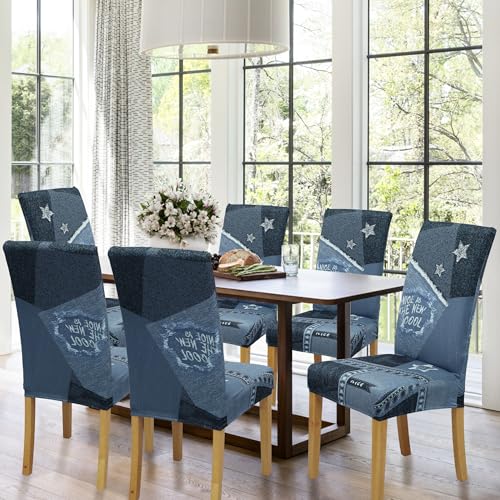 Dining Chair Covers, Stretch Seat Covers, Washable Furniture Protector - color: Denim, size: ‌Milk Silk