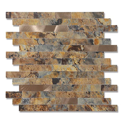 Yipscazo Peel and Stick Stone Metal Backsplash, Stick on Tiles for Backsplash Kitchen (Brown Stone Rock, 5-Pack) - color: Brown Stone Rock