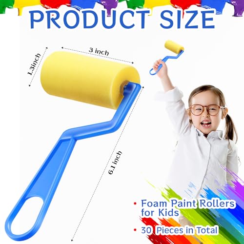 Tenceur 30 Pcs 3 Inch Foam Paint Rollers Small Sponge Paint Roller, Blue - color: Blue