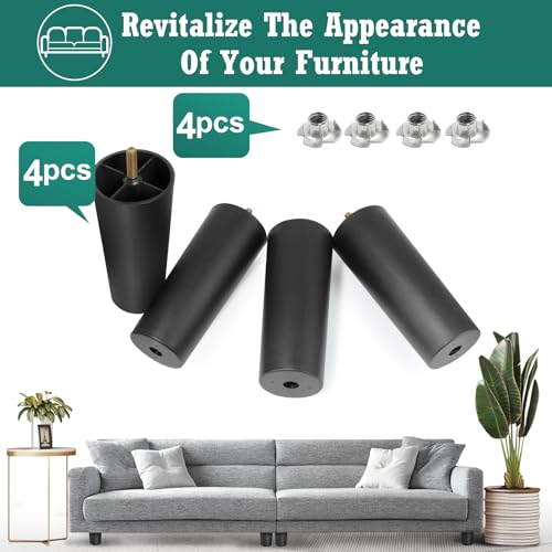4pcs Plastic Furniture Legs 6-1/4" with T-Nuts, M8-1.25 Bolt - size: 6-1/4 Inch, M8-1.25 Metric Thread Bolts