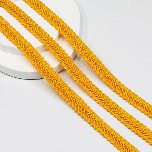 Gimp Yellow Braid Trim 13Yards 12mm/0.47inch Fabric Decorative Webbing for All Kinds of Sewn Garments, Curtains,Lampshade, Sofa DIY Sewing and Crafting (Yellow-12mm) - color: Yellow-12mm, size: 12mm